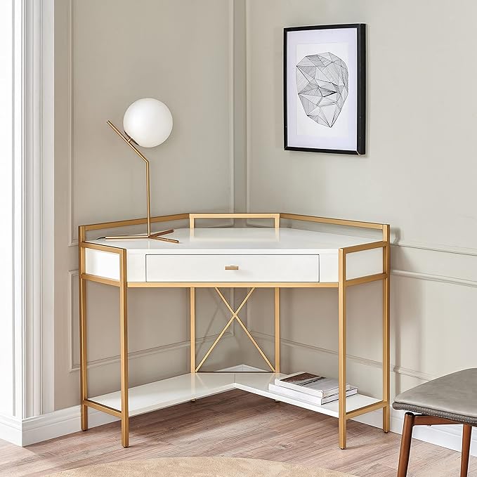 Leick Home 9230-WTGL Claudette Mixed Metal and Wood Desk, 48" W, White/gold