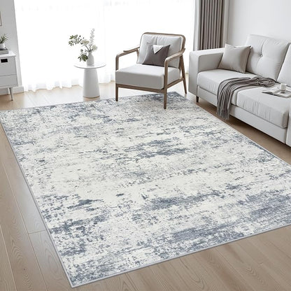 5x8 Area Rug Living Room Rug: Washable Modern Abstract Soft Thin Rug Indoor Floor No Slip Carpet for Bedroom Dining Room Farmhouse Nursery Home Office - Blue Grey