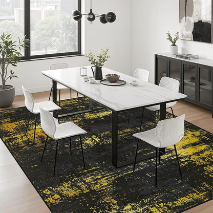 10x14 Area Rug Living Room Rug: Washable Modern Abstract Soft Thin Rug Indoor Floor No Slip Carpet for Bedroom Dining Room Farmhouse Nursery Home Office - Dark Black Gold
