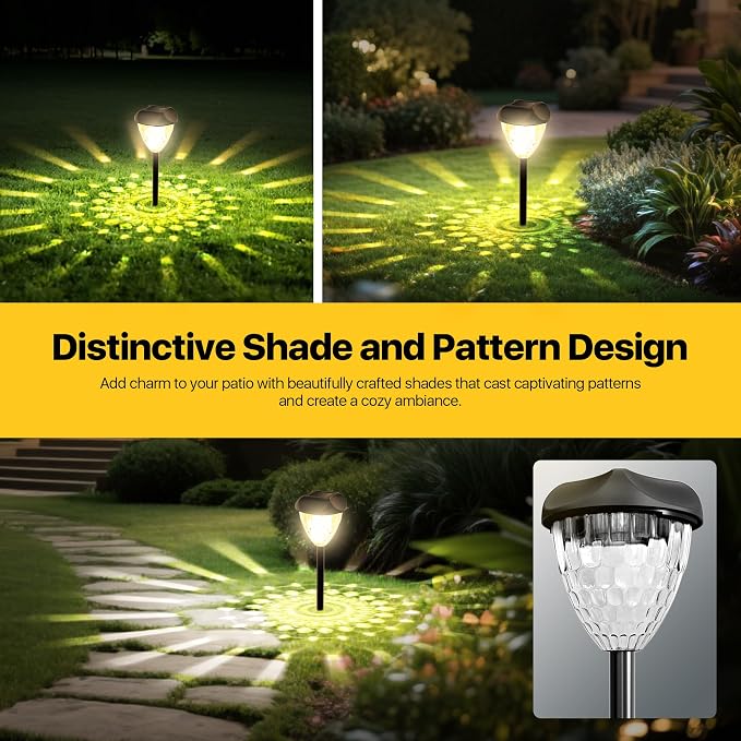 Ensenior Solar Pathway Lights Outdoor - 8-Pack, 3000K LED Landscape Garden Lights, IP65 Waterproof, Tool-Free Auto ON/Off for Garden Yard Patio Walkway Landscape, 14.17" Height