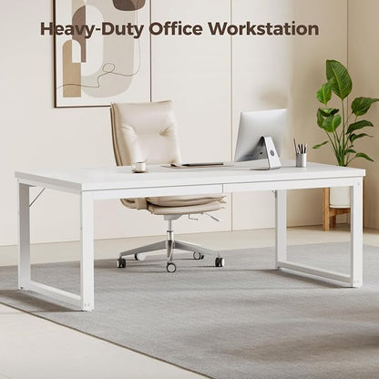 Mericonia 40 Inch Computer Desk, 1.2" Thick Small Office Table, White | Modern Simple Style, Heavy Duty Industrial Frame, Small Study & Writing Table for Home Bedroom Work