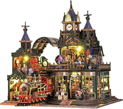 Spilay DIY Miniature House Kit for Adults, Miniature Dollhouse Kit | With Music Box & Dust Cover, Wooden Craft Building Set for Bookshelf Decor, Home Display & Creative Gifts for DIY Lovers