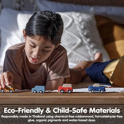 PlanToys® Blue Truck Wooden Montessori Vehicle Toy | Early Movement, Imagination and Practical Life Exploration | Eco Friendly Truck for Indoor and Outdoor Play