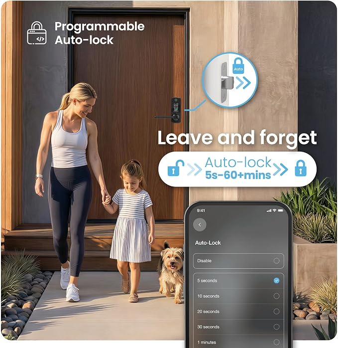Lockly Secure Pro Smart Lock with Handle - Biometric Fingerprint & Patented Anti-Peep PIN Genie Keypad, Built-in Wi-Fi Keyless Entry Door Lock, App Remote Control, Works with Alexa & Google Assistant