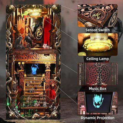 Creepy Book Nook Kit, DIY Miniature Dollhouse Halloween 3D Puzzle,Horror Scary 3D Wooden Puzzle Bookend Bookshelf Insert Decor with LED Light,Bloody Hotel