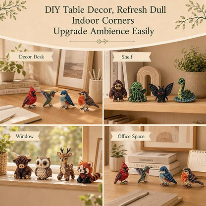 BLOWADM 4Pcs Tiny 3D Beaded Animal DIY Kit,Easy DIY Beading Embroidery Kit,3D Animal Themed Beadwork Kit for Beginners & Craft Enthusiasts, with Instructions