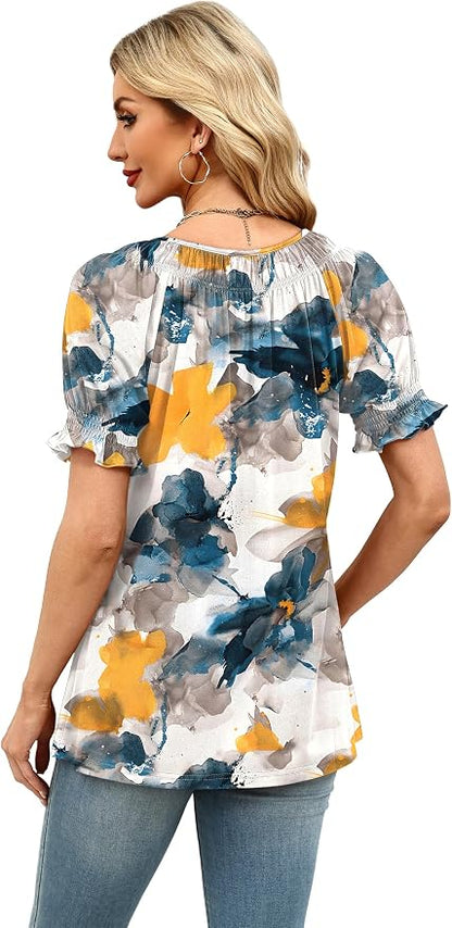 WIHOLL Womens Short Sleeve Square Neck Summer Tops Dressy Casual Blouses Trendy Clothes 2026