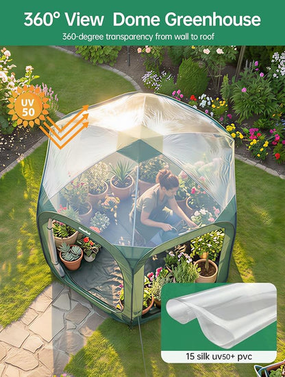 Porayhut Pop up Greenhouse Tent,Portable Large Walk-in Plant House 10’X10’ ,Indoor Outdoor Gardening Plant Sunshine Room with PVC Mesh Cloth Cover for Protecting Plant from Cold Frost & Birds