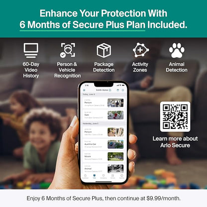Arlo Essential Security Camera 2K (3rd Gen, 2025 Release) 2 Cam + 2 Solar Panels + 6 Months of Secure Plus Plan - Wireless Outdoor Camera, Battery Power, Person Recognition, Package Detection, White
