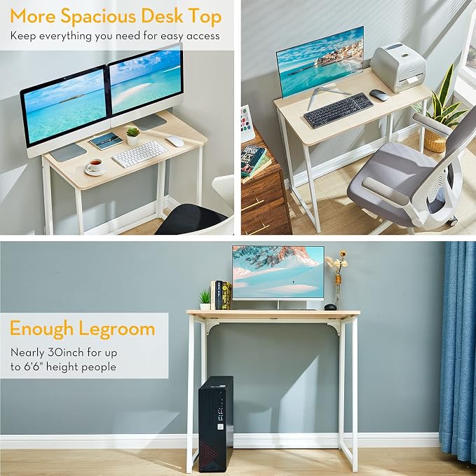 WOHOMO Folding Desk, 39.4" Foldable Computer Table for Small Spaces, Oak | Easy Assembly and Fold, Sturdy Home office desks for Study Bedroom Dorm Space Saving Writing Work Apartment