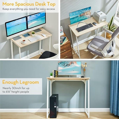 WOHOMO Folding Desk, 39.4" Foldable Computer Table for Small Spaces, Oak | Easy Assembly and Fold, Sturdy Home office desks for Study Bedroom Dorm Space Saving Writing Work Apartment