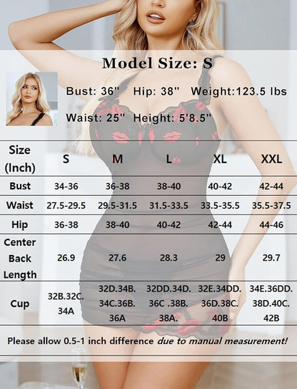 Avidlove Lingerie for Women Mesh Babydoll Lingeries Lace Chemise Floral Sleepwear Dress Sheer Exotic Boudoir Outfit S-XXL
