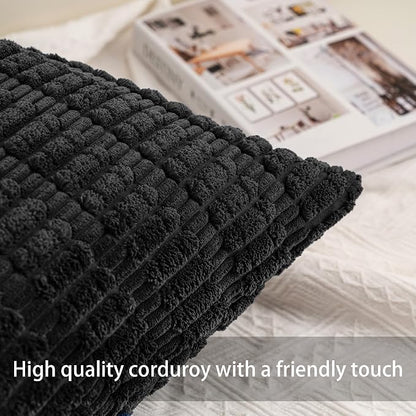 Aegero Pack of 2 Corduroy Decorative Throw Pillow Covers 18x18 InchSoft Boho Striped Pillow Covers Modern Farmhouse Home Decor for Sofa Living Room Couch Bed（Black）