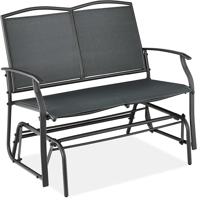 Best Choice Products 2-Person Outdoor Patio Swing Glider Steel Bench Loveseat Rocker for Deck, Porch w/Textilene Fabric, Steel Frame - Dark Gray