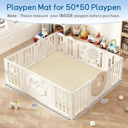 Baby Play Mat for Floor Nursery Rug Muscle Mat Area Rug Playroom Rug 50"x50" Playpen Mat Elastic Foam 1.3" Thick Crawling Mat for Babies,Toddlers, Infants, Kids,Light Beige