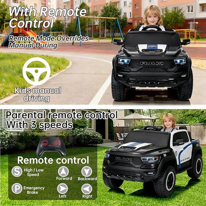 FINITO 4WD Kids 24V 4x4 Kids Ride On 2 Seater Police Truck, Remote Control Ride On Toy Car, Kids' Electric Ride On Truck, Kids' Side by Side Truck for Children Ages 3+, Powered Cars for Kids