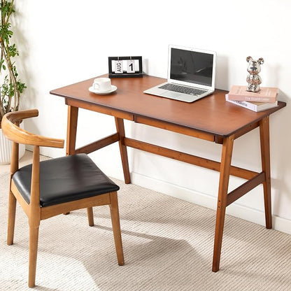 Nnewvante 46" Bamboo Writing Desk with Drawers for Home Office, Brown | Work Study Laptop Table, Computer Desk with Storage for Bedroom, Modern Simple Style