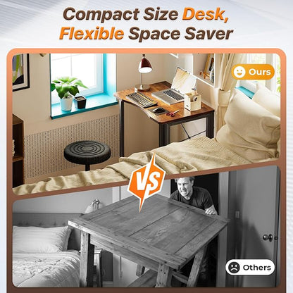 Huuger Folding Desk for Small Spaces, 31.5 Inch Foldable Computer Table, Easy Assembly, for Home Office, Study, Bedroom, Dorm, Space Saving, Small Writing Work Office Computer Desk, Rustic Brown