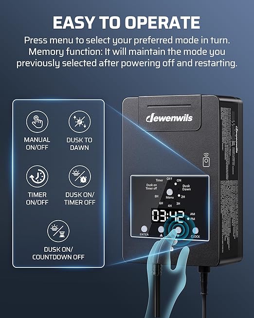 DEWENWILS 120W Low Voltage Landscape Transformer with Remote Control, 120V AC to 12V DC, Low Voltage Transformers with Photocell & Timer, Landscape Lighting Transformer for Garden Light Spotlight