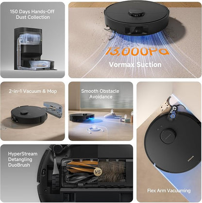 dreame D20 Pro Plus Robot Vacuum and Mop, Detangling DuoBrush for Pet Hair | 13,000Pa Suction, Corner Cleaning, 150-Day Auto-Empty with 5L Dust Bag, LDS Navigation, 5,200mAh Battery, App & Voice Control
