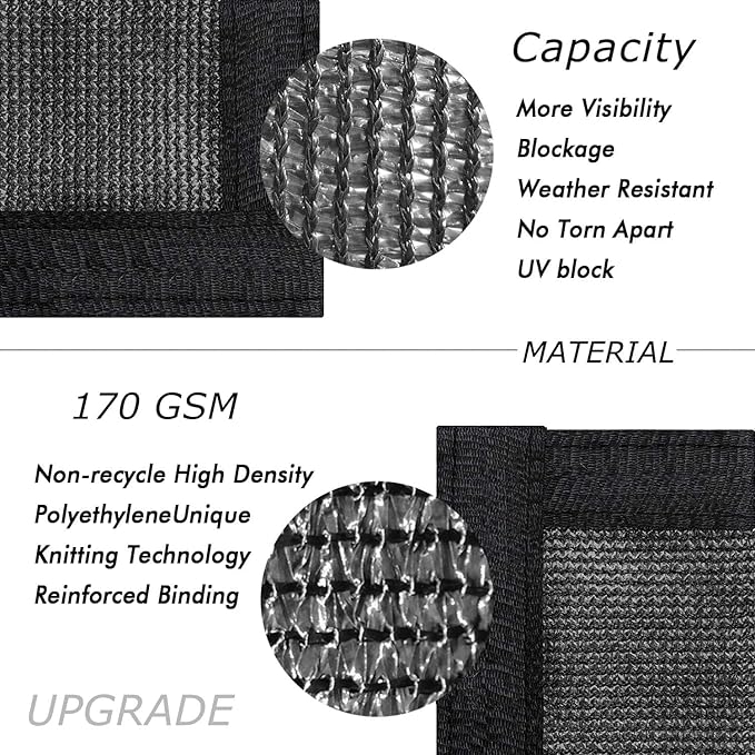 UPGRADE Privacy Fence Screen 8'x46' Black Outdoor 90% Visibility Blockage 170 GSM Mesh Shade Cover Panels for Backyard,Balcony,Home Decoration with Zip Ties,Customized Avaliable