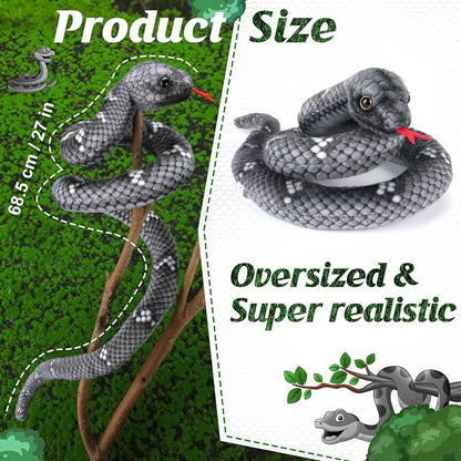 Snake Plush, Stuffed Snake Animal, 27 in Small Toy Snakes for Kids, Giant Stuffed Animals, Lifelike Plush Snake for Birthday Present Party Prank Prop (Black)