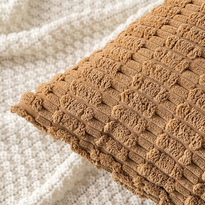 MIULEE Pack of 2 Corduroy Decorative Lumbar Throw Pillow Covers 20x12 Inch Soft Boho Striped Pillow Covers Modern Farmhouse Home Decor for Sofa Living Room Couch Bed Brown