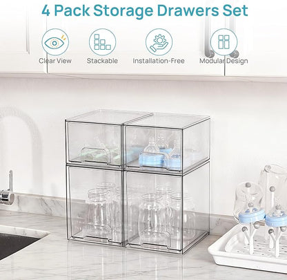 Vtopmart 4 Pack Baby Bottle Organizer Set, Stackable Storage Drawers Ideal for Kichen Countertop, Vanity, Bathroom, Cabinet, Pantry Organization