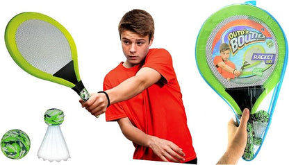 Badminton Set with 2 Rackets, Beach Ball and Birdie - Assorted Colors - Light Paddle Ball Tennis Racket Outdoor Games Beach Toy Set 5135