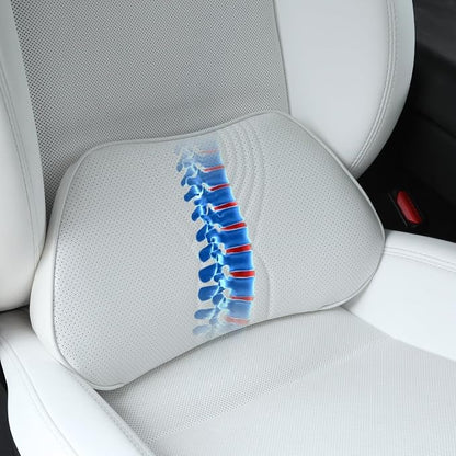 Lumbar Support Pillow for Car Seat, Office Chair Leather Memory Foam Lower Back Cushion for Back Pain Relief Improve Posture, Ergonomic Back Rest for Gaming Chair, White, 1PC