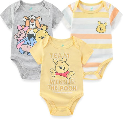 Disney Baby Toy Story Mickey Mouse Cars Winnie the Pooh Boys 3 Pack Bodysuit Creeper for Newborn and Infant