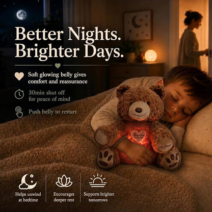 Breathing Teddy Bear Stuffed Animal for Anxiety Relief - Cuddly Breathing Plush with Calming Sounds and Gentle Light - Sleep Companion for Kids 3+, Teens and Adults - Machine Washable
