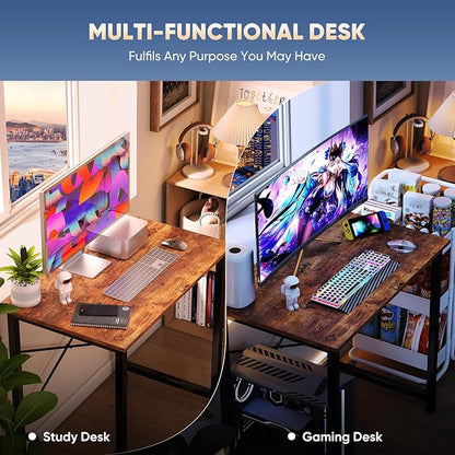DUMOS 32 Inch Small Computer Desk, Gaming Desks for Home Office Bedroom | Modern Study Writing Work Table, Craft PC Desk Simple Workstation with Reinforcement Structure, Rustic Brown