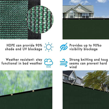 UPGRADE Privacy Fence Screen 5'x71' Dark Green Outdoor 90% Visibility Blockage 170 GSM Mesh Shade Cover Panels for Backyard,Balcony,Home Decoration with Zip Ties,Customized Avaliable