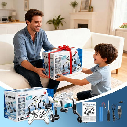 3 in 1 Robot Dog Building Kit for Kids Ages 6-12, Voice & Remote Control Robotic Pet, 30+ Bionic Actions, 25m Range, Programmable STEM Toy with Claw & Cannon
