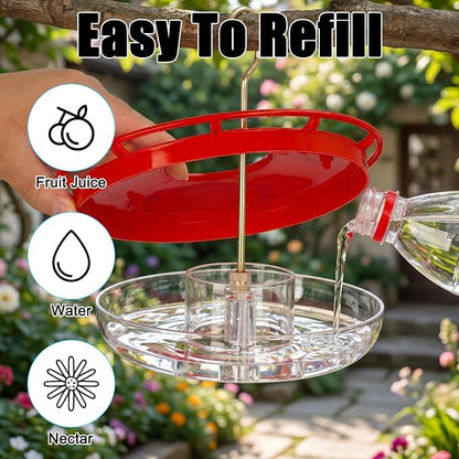 FEED GARDEN Hummingbird Feeders for Outdoors, 2 Pack 16oz Leak-Proof Dish-Style Nectar Feeder Built-in Ant Moat, 5 Feeding Ports, Wide Mouth Easy Clean, BPA-Free Garden Décor Gifts