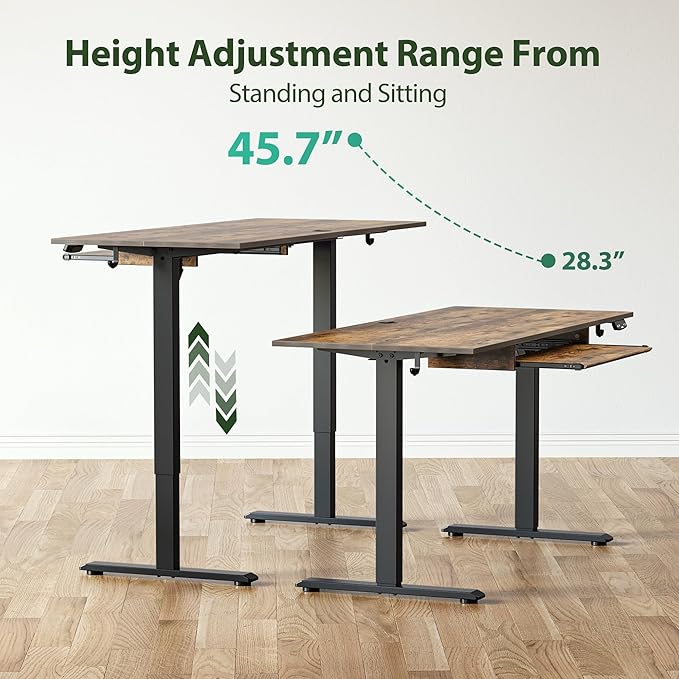 Height Adjustable Desk with Keyboard Tray, 55 x 24 Inches Electric Standing Desk, Stand up Computer Table with Memory Preset, Modern Lift Motorized Gaming Workstation, Rustic Brown