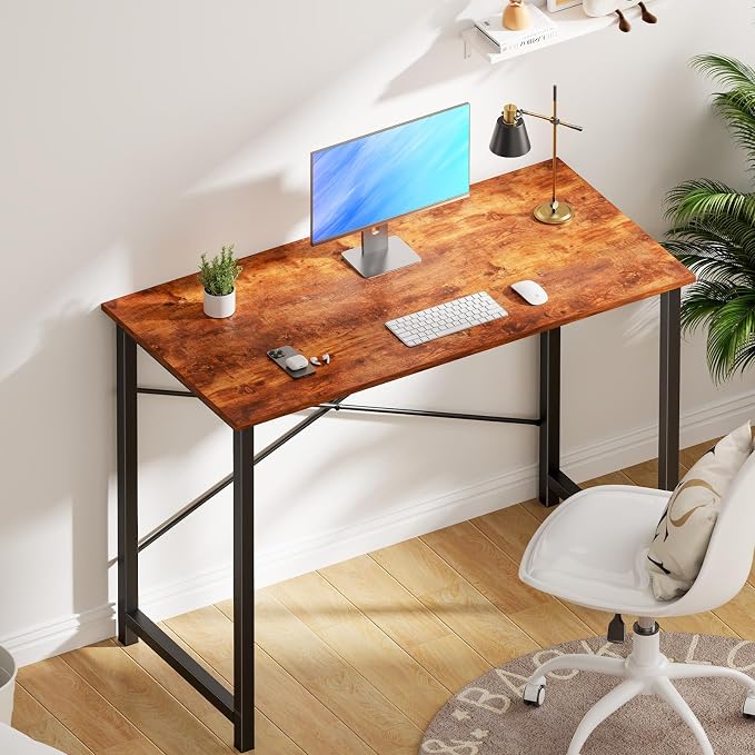 OLIXIS 40 Inch Office Desk, Computer Desk, Home Office | Writing Work Study Student, Bedroom Table Small Spaces, Metal Frame Sturdy Durable, Easy Assembly, Modern Rust