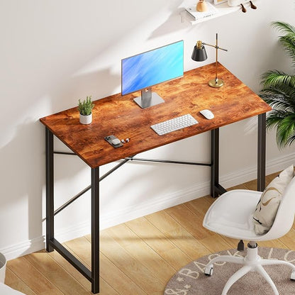 OLIXIS 40 Inch Office Desk, Computer Desk, Home Office | Writing Work Study Student, Bedroom Table Small Spaces, Metal Frame Sturdy Durable, Easy Assembly, Modern Rust