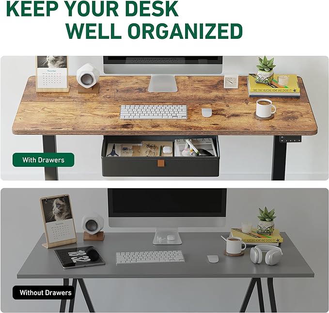 FEZIBO 55 x 24 Inches Standing Desk with Drawer, Adjustable Height Electric Stand up Desk with Storage, Sit Stand Home Office Desk, Ergonomic Computer Desk, Rustic Brown