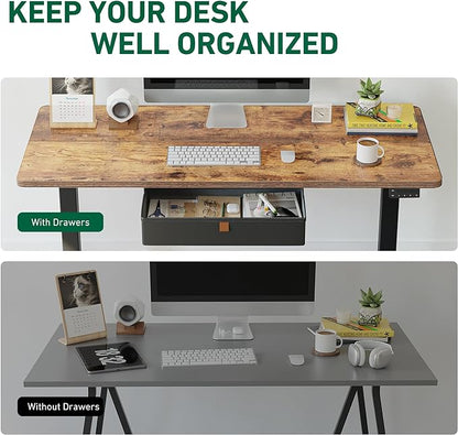 FEZIBO 55 x 24 Inches Standing Desk with Drawer, Adjustable Height Electric Stand up Desk with Storage, Sit Stand Home Office Desk, Ergonomic Computer Desk, Rustic Brown