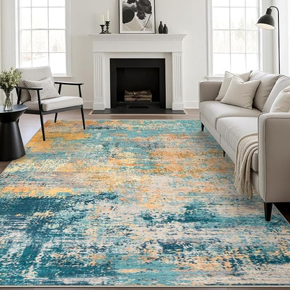 10x14 Area Rug Living Room Rug: Washable Modern Abstract Soft Thin Rug Indoor Floor No Slip Carpet for Bedroom Dining Room Farmhouse Nursery Home Office - Rosy Haze