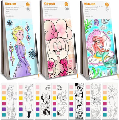Paint with Water Coloring Books for Kids - 3 Pack, Pocket Mess Free Watercolor Painting Kit, Water Color Paint Set Arts and Crafts Gift for Girls Ages 4 5 6 7 8+, Travel Activity Toy