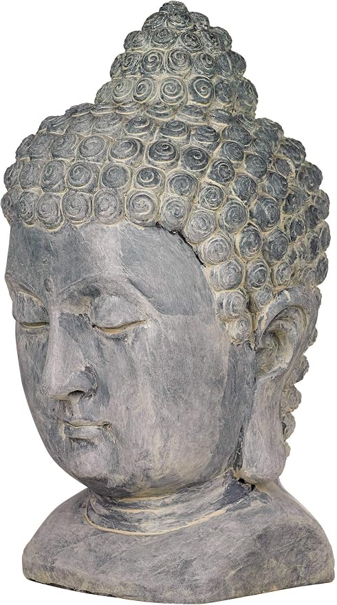John Timberland Meditating Buddha Head Statue Sculpture Zen Asian Japanese Garden Decor Outdoor Front Porch Patio Yard Outside Home Balcony Gray Weathered Faux Stone Finish Resin 18 1/2" Tall
