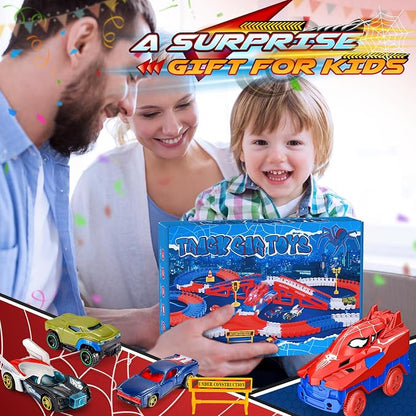 Aetyni Spider Toys for Boys 3-4: 251 PCS Spider Race Track with 5 Alloy Cars Toys for 3 4 5 6 Year Old Boys Car Tracks for Kids Toddler Boy Age 3-5 4-6 6-8 Christmas Birthday Gifts