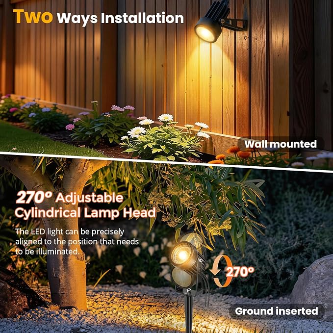 Plug and Play Low Voltage Landscape Lighting Kit with Extension Cables, 8Pack 65FT Wired Landscape Lights with Smart Transformer, Warm White Waterproof Outdoor LED Spotlights for Yard, Garden, Pathway