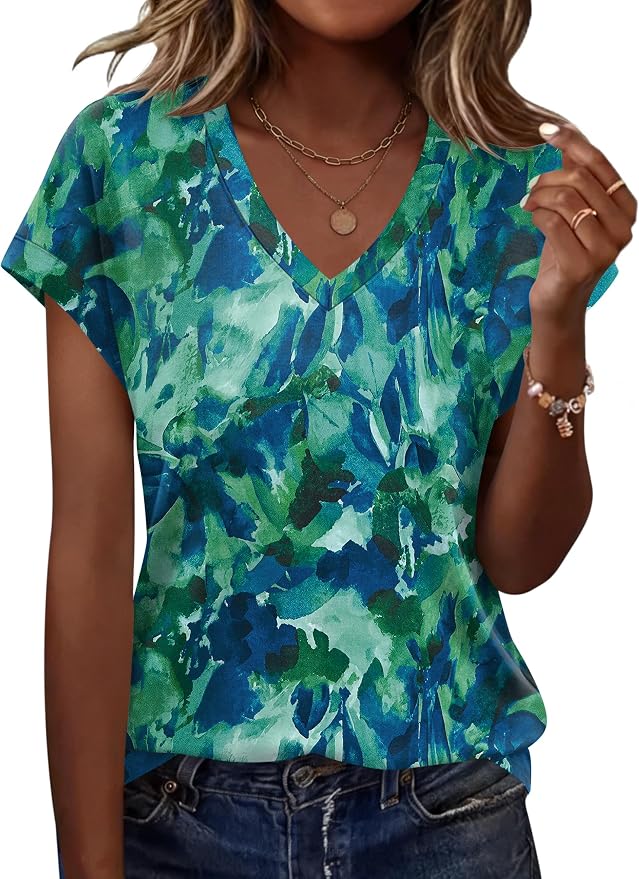 Rapbin Womens Summer Tops Women Blouses Dressy Casual V Neck T Shirts Short Sleeve Spring Tops for Women