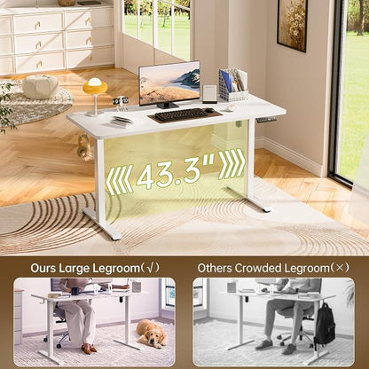 Veken Standing Desk, White, 63×23.6 Inch | Height Adjustable Sit Stand Up Computer Tables for Home Office, Study , Writing, Suit students, employees and group work