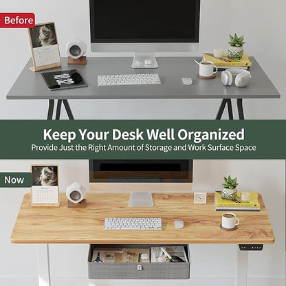 FEZIBO 55 x 24 Inches Standing Desk with Drawer, Adjustable Height Electric Stand up Desk with Storage, Sit Stand Home Office Desk, Ergonomic Computer Desk, Light Rustic