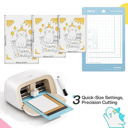 Likcut Vinyl Cutter Machine Cardstock Creator Bundle, Smart Compact Sticker Maker with Carrying Case & Accessories, Beige